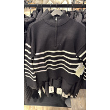 [U] DKNY HALF ZIP MOCK NECK SWEATER,BLACK/IVORY, DJ4R0167-BLK/IVY (UD468)