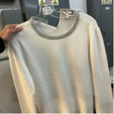 [U] DKNY CREW NECK WITH RHINESTONE TRIM AT NECK,IVORY, DJ4R0522-IVY (UD402)